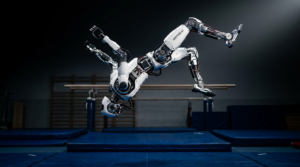 Robot humanoide Unitree G1 effectuant un salto arriere avec le framework OmniXtreme
