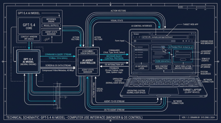 GPT-5.4 OpenAI modele IA controle ordinateur natif schema technique