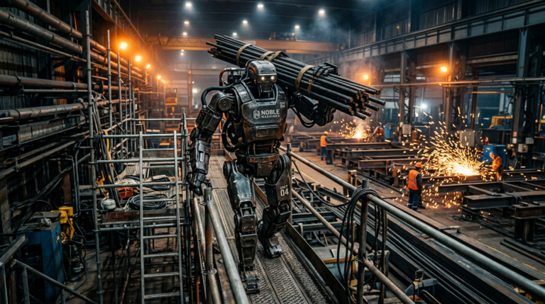 Robot humanoide industriel Noble Machines sur un chantier de construction
