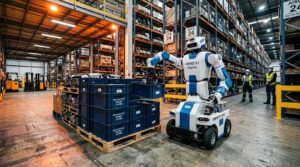 Robot humanoide HMND 01 Alpha Wheeled en production dans une usine automobile, integration SAP