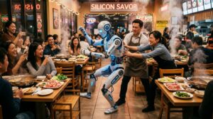 Robot humanoïde qui perd le contrôle dans un restaurant Haidilao à Cupertino Silicon Valley