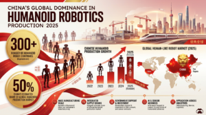 Infographie domination de la Chine dans la production mondiale de robots humanoides en 2025