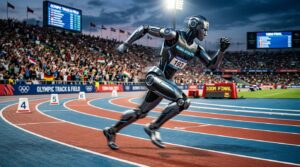 Robot humanoide sprinter sur une piste d athletisme