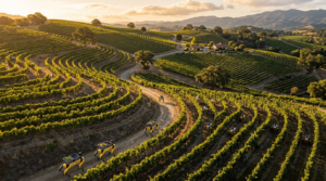 Robots quadrupedes autonomes dans un vignoble vue aerienne drone agriculture 2026