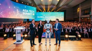 Robot humanoide sur scene Forum de Boao 2026 Chine debat IA