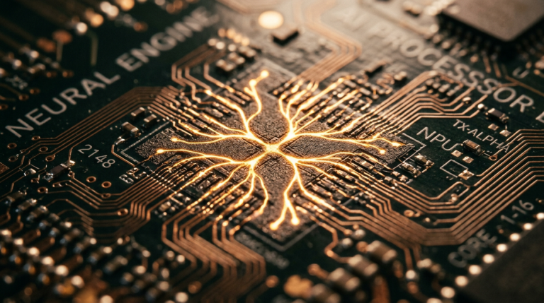 Circuit integre IA macro photographie percee intelligence artificielle 2026