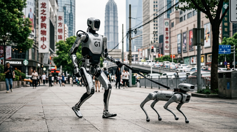 Quand un Unitree G1 promène son chien-robot Go2 à Shanghai : la vidéo virale qui affole le monde