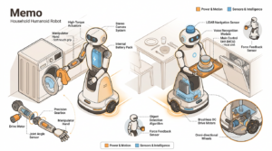 Sunday Memo robot domestique isometrique illustration technique