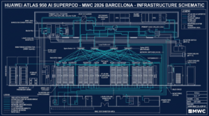 Architecture Huawei Atlas 950 SuperPod cluster IA puce Ascend MWC 2026