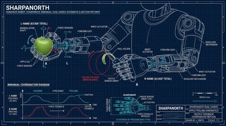 Sharpa Robotics : son humanoïde SharpaNorth épluche une pomme en autonomie grâce à 63 degrés de liberté et l’IA MoDE-VLA