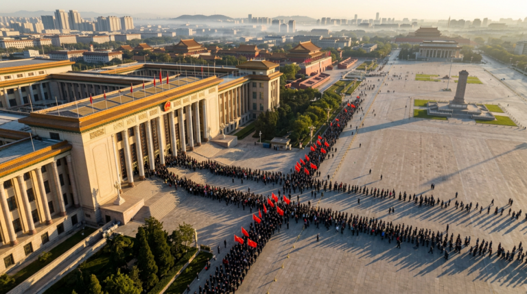 Vue aérienne du Palais de l Assemblée du Peuple a Pékin lors de l ouverture du Congres national