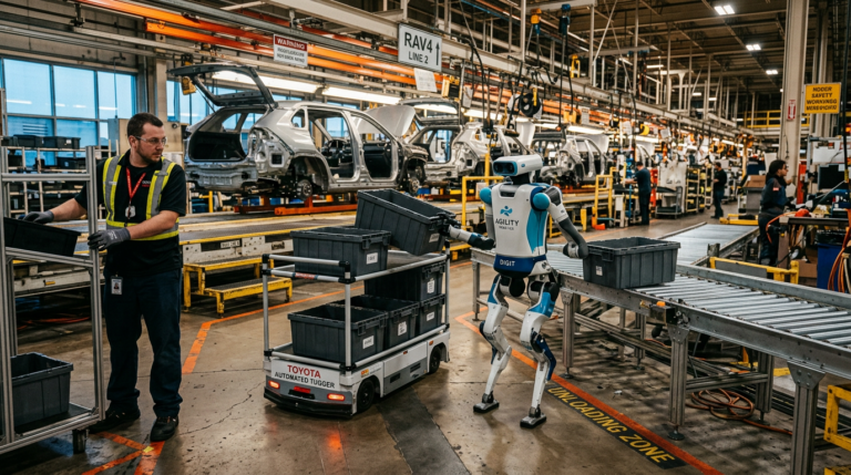 Le robot humanoïde Digit d Agility Robotics travaille sur la ligne de production RAV4 de Toyota Canada à Woodstock, Ontario