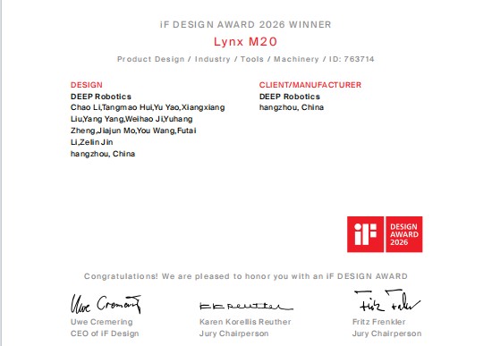 DEEP Robotics Lynx M20 : le robot industriel tout-terrain remporte le iF Design Award 2026