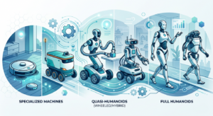 Spectre des formes de robots : spécialisés, quasi-humanoïdes et humanoïdes complets
