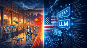 Illustration conceptuelle de l IA physique chinoise face aux grandes puissances technologiques occidentales