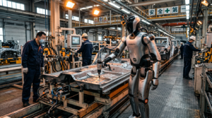 Le robot humanoïde de Xiaomi à l'oeuvre sur la ligne d'assemblage de l'usine EV