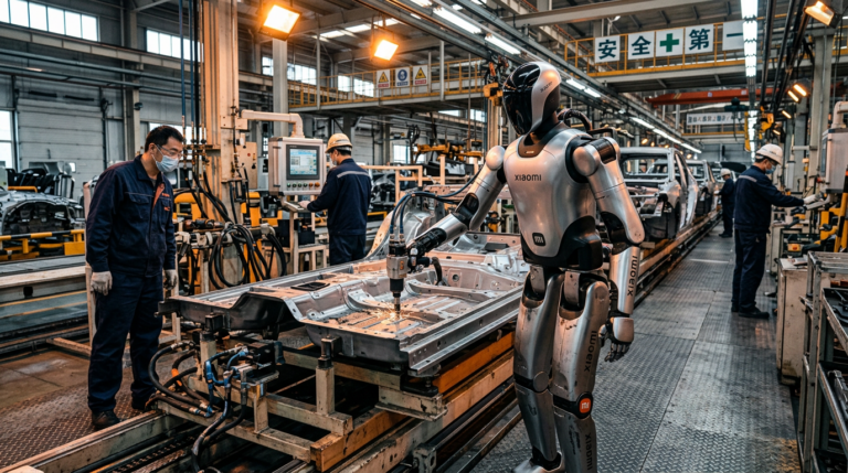 Le robot humanoïde de Xiaomi à l'oeuvre sur la ligne d'assemblage de l'usine EV