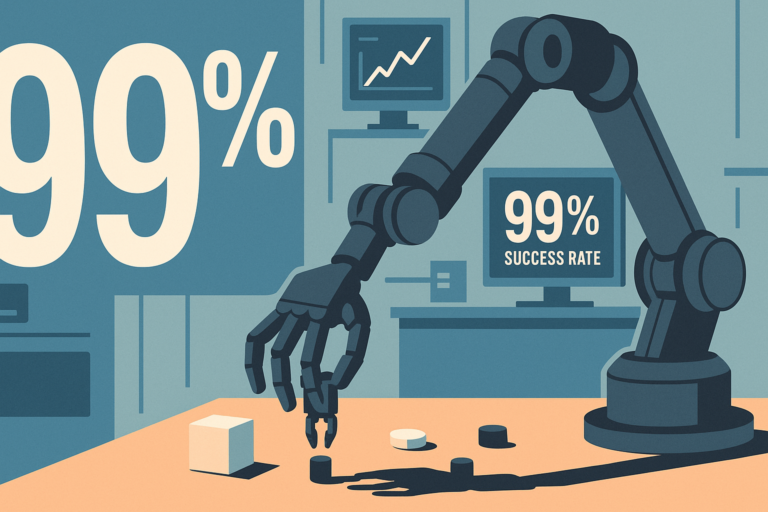 Illustration du modele GEN-1 de Generalist AI atteignant 99 pourcent de reussite