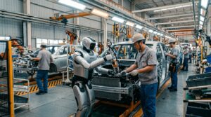 Robot humanoide UBTech Walker S sur une chaine de production automobile