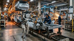 Robot humanoide Atlas de Boston Dynamics sur une ligne assemblage automobile Kia en Georgie