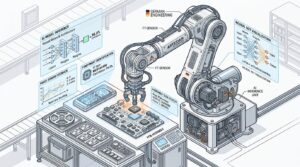 Bras robotique Agile Robots equipe de capteurs de force dans un environnement industriel avec surcouches IA