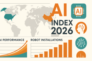 Infographie AI Index 2026 montrant la course USA-Chine en intelligence artificielle