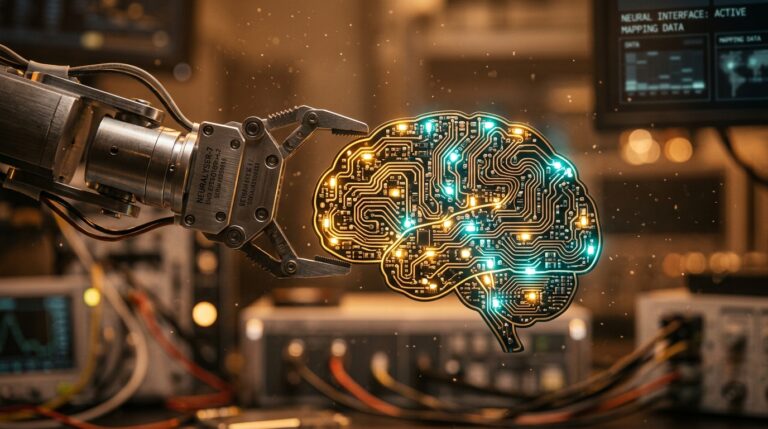 Illustration cerveau robotique IA Physical Intelligence pi07