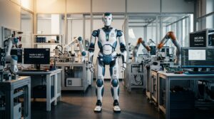 Robot humanoide Neura Robotics 4NE-1 dans un laboratoire high-tech en Allemagne