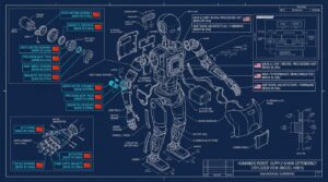 Schema technique montrant la dependance des robots humanoides americains aux composants chinois