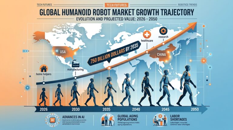 Infographie marche mondial des robots humanoides projection 750 milliards dollars 2035