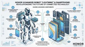 HONOR humanoide Lightning a cote d un smartphone HONOR composants partages