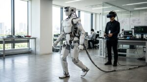 Prototype humanoide bipede de Tokyo Robotics en laboratoire