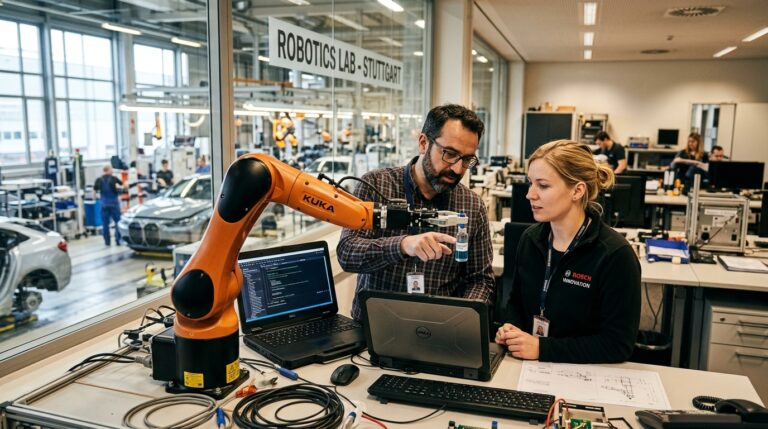 Ingenieurs Sereact a Stuttgart developpant lIA pour robot industriel