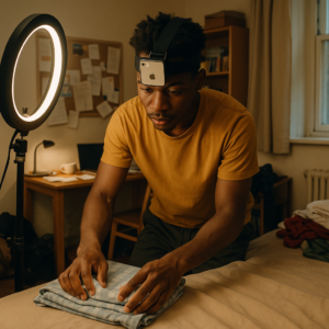 Travailleur filmant ses taches menageres avec un iPhone pour entrainer des robots