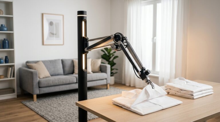 Lume de Syncere, un robot en forme de lampadaire qui plie le linge