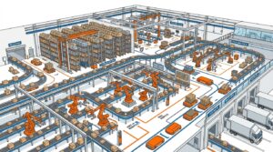 Illustration entrepot robotique Exol avec systemes automatises de preparation de commandes