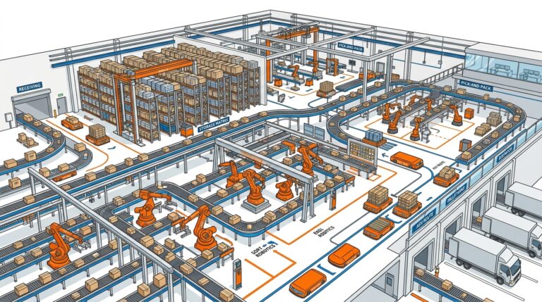 Illustration entrepot robotique Exol avec systemes automatises de preparation de commandes