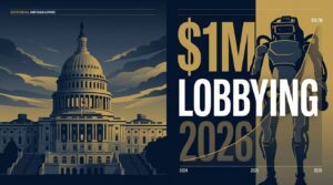 Capitole americain et silhouette robot humanoide infographie lobbying Boston Dynamics