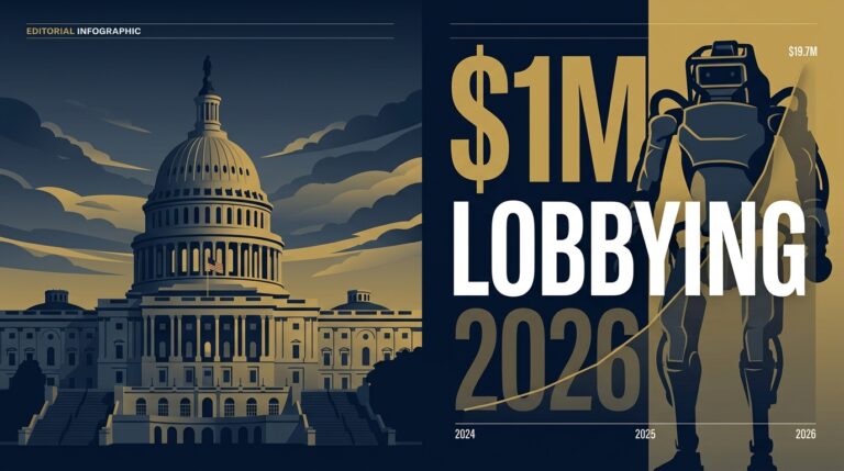 Capitole americain et silhouette robot humanoide infographie lobbying Boston Dynamics