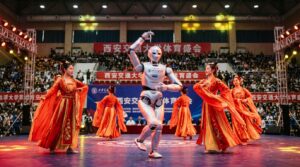Humanoide chinois performant lors d un spectacle universitaire a Xi an Shaanxi