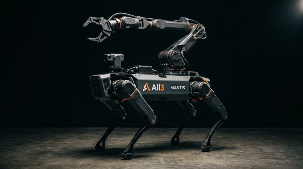 Robot quadrupede All3 Mantis avec bras manipulateur