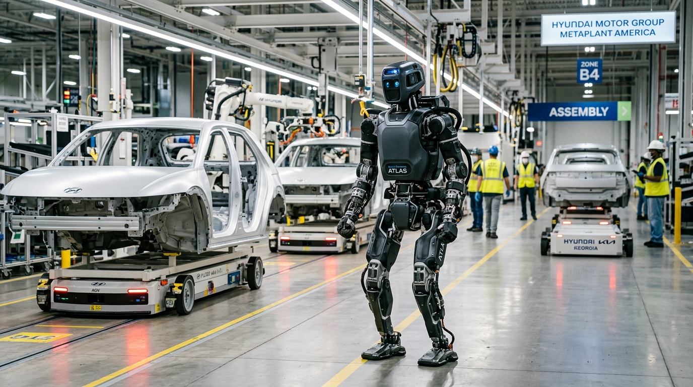 Humanoïde Atlas de Boston Dynamics sur ligne d'assemblage automobile Kia Georgia