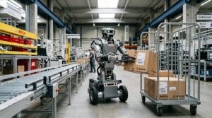 Humanoid HMND 01 robot manipulateur mobile dans une usine Bosch Bühl Allemagne