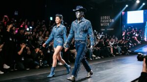Humanoïde Unitree en costume western sur le podium Mach33 à Séoul