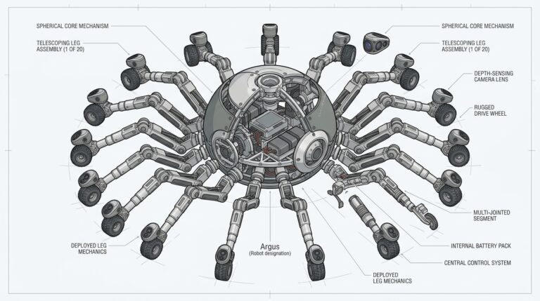 Duke dévoile Argus, un robot sphérique à 20 pattes télescopiques qui se déplace dans toutes les directions sans avoir de « devant »