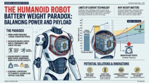 Schema editorial sur le paradoxe du poids batterie humanoides