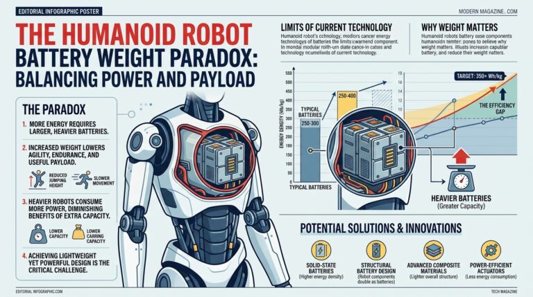Schema editorial sur le paradoxe du poids batterie humanoides