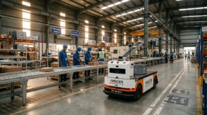 Robot mobile autonome Anscer Robotics dans une usine indienne a Bengaluru