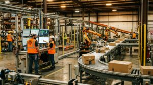Robots et ingenieurs dans le laboratoire Stord Labs a Atlanta