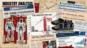 Collage éditorial sur la domination chinoise des humanoïdes selon Morgan Stanley
